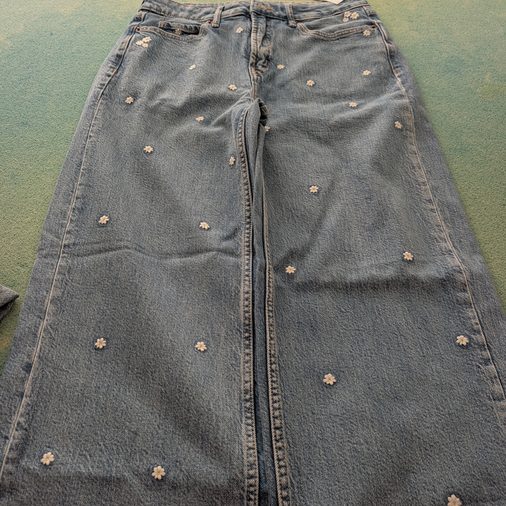 Old Navy Blue Floral Embroidered Wide Leg Jeans